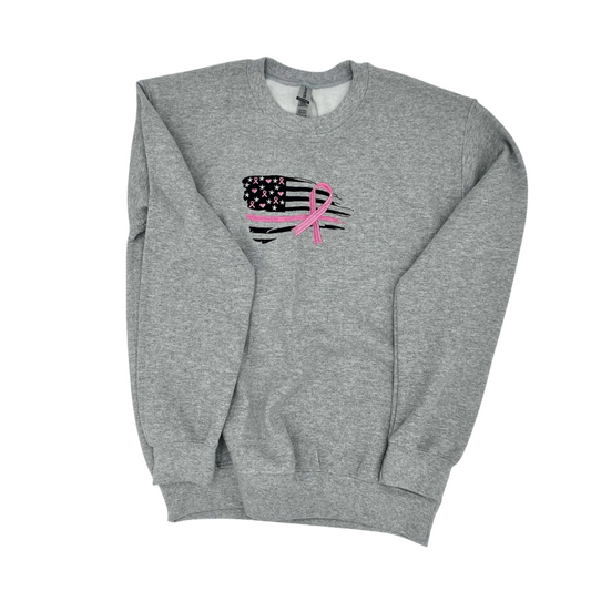 Flag Breast Cancer Awareness Crewneck Sweatshirt