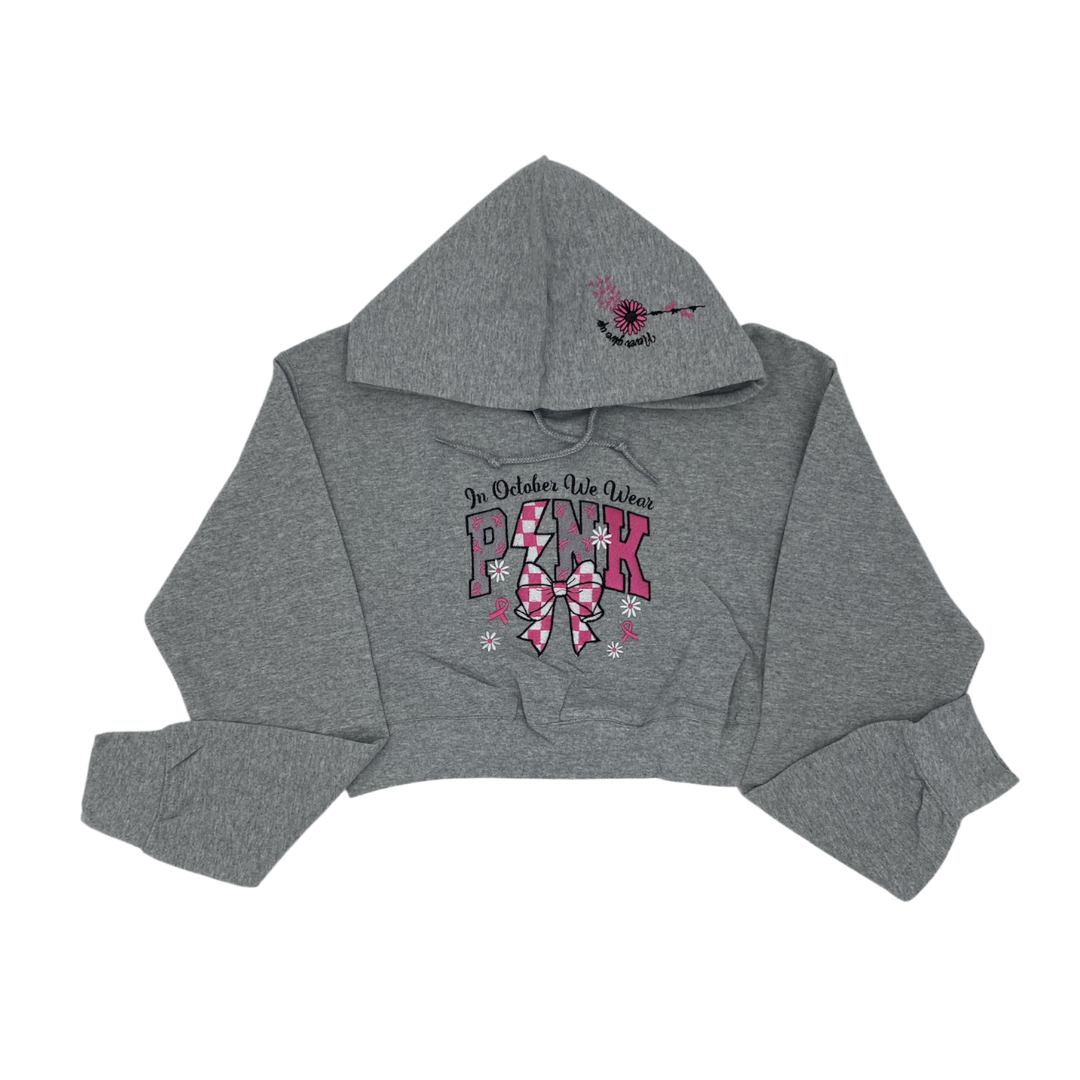In October We Wear Pink Breast Cancer Awareness Crop Hoodie